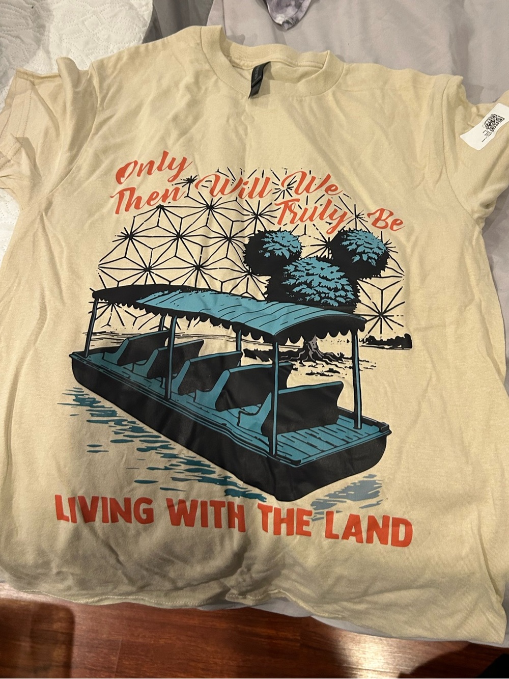 Living With The Land Graphic Tee - Cream with Teal & Black Print